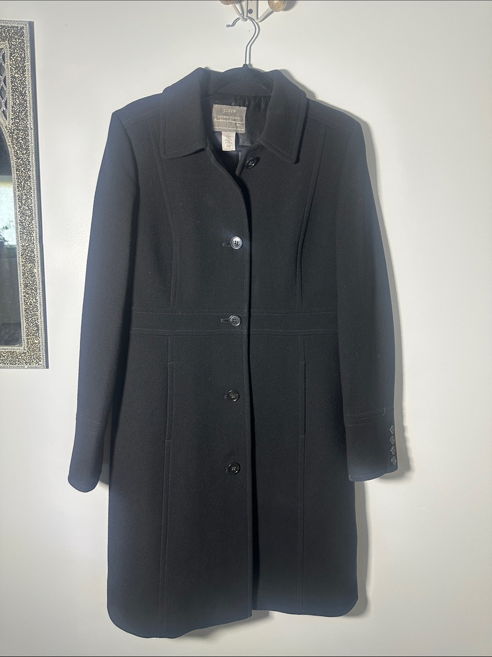 J. Crew Black Classic Button-Front Trench Coat